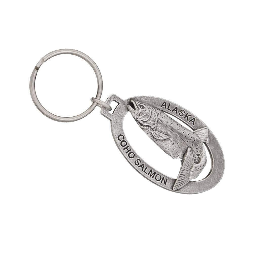8452 Alaska Coho Salmon Leaping Keychain A602KC 2” Pewter Metal